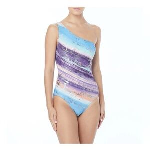 CARMEN MARC VALVO Pacific Sunset One Shoulder One Piece Swimsuit Size 10